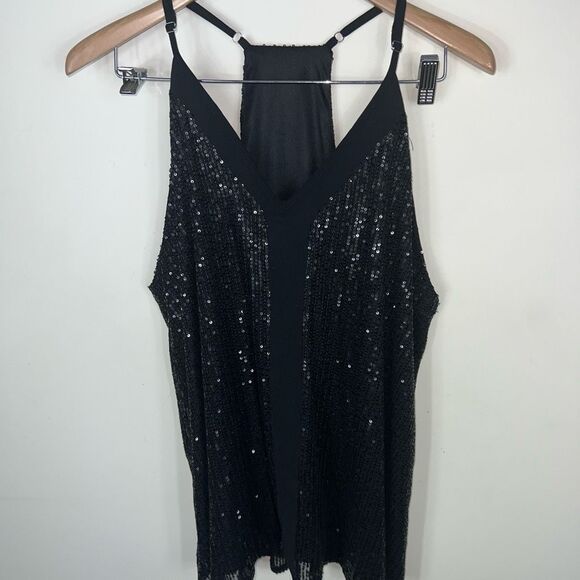 Sparkle‎ Black Lined Racerback Back Adjustable Strap Tank - Picture 1 of 7